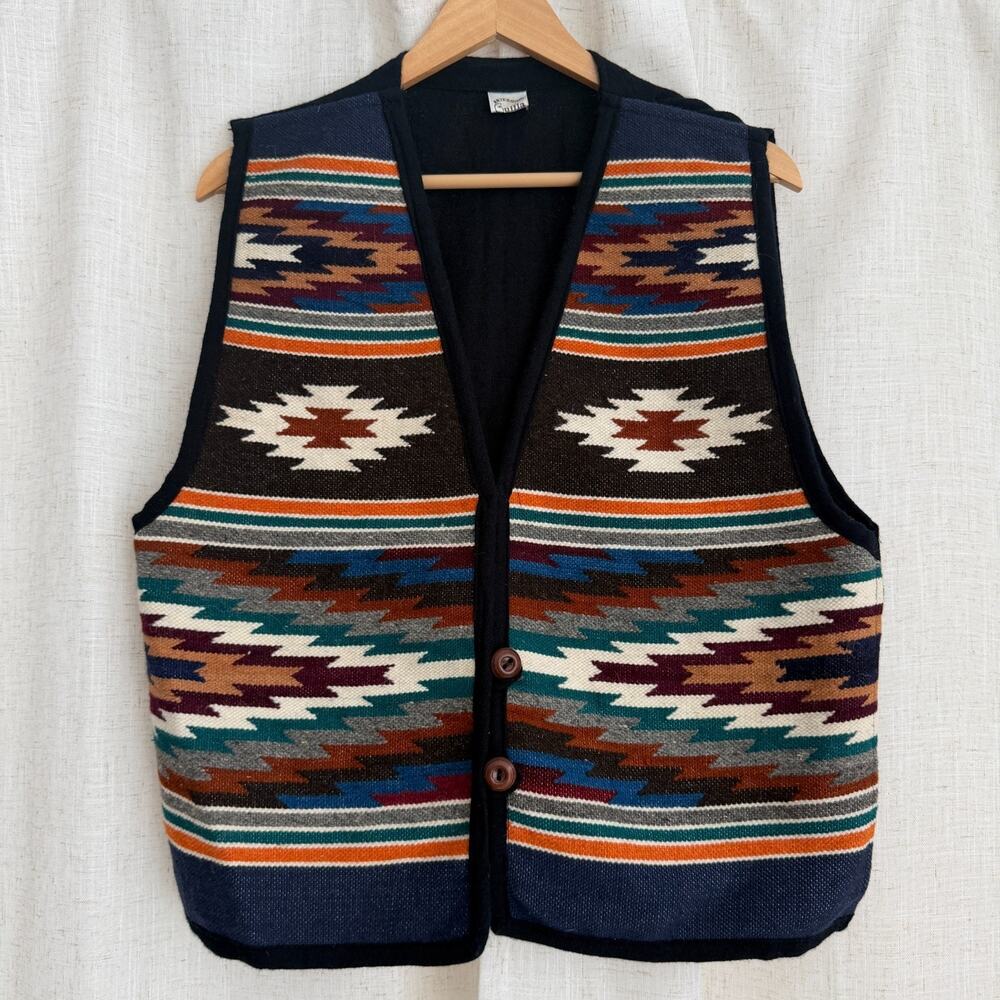 Handmade Wool Vest Mens M/L Southwestern Aztec Ecuadorian Andean Folk Artisan